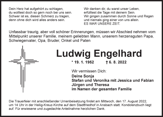 Traueranzeige von Ludwig Engelhard von Ansbach