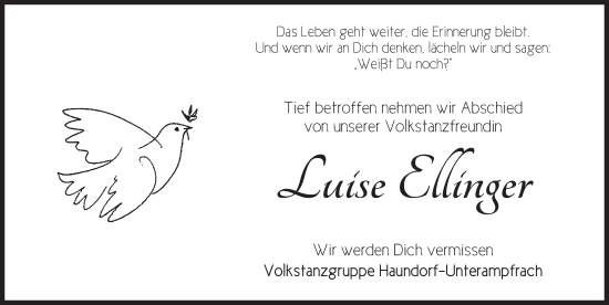 Traueranzeige von Luise Ellinger von Dinkelsbühl/ Feuchtwangen