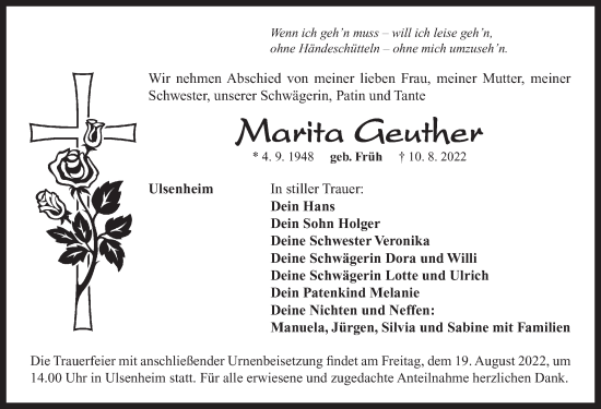 Traueranzeige von Marita Geuther von Neustadt/ Scheinfeld/ Uffenheim