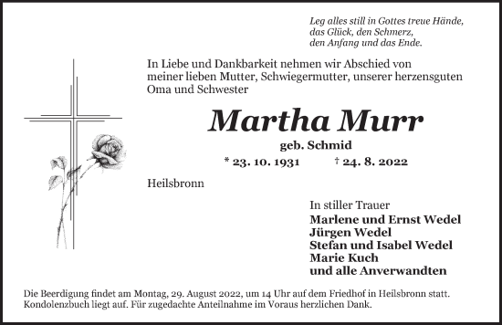 Traueranzeige von Martha Murr von Ansbach