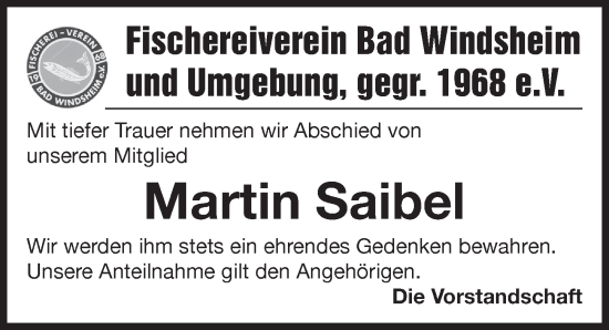 Traueranzeige von Martin Saibel von Neustadt/ Scheinfeld/ Uffenheim