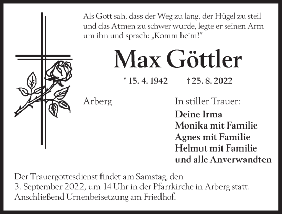 Traueranzeige von Max Göttler von Dinkelsbühl/ Feuchtwangen