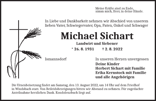 Traueranzeige von Michael Sichart von Ansbach