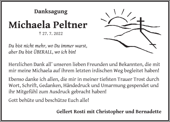 Traueranzeige von Michaela Peltner von Neustadt/ Scheinfeld/ Uffenheim