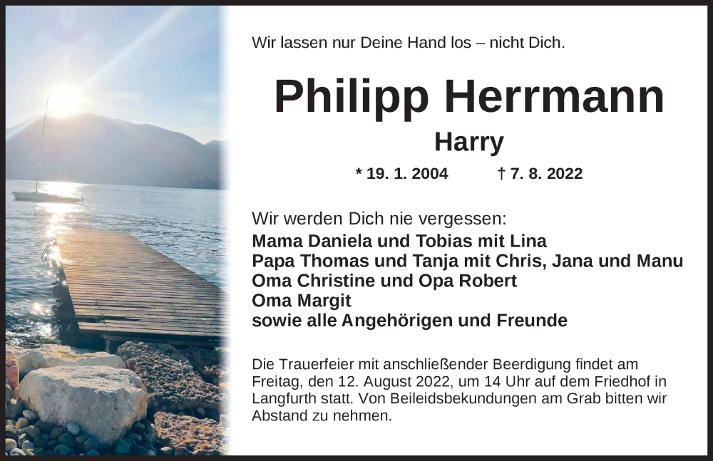  Traueranzeige für Philipp Herrmann vom 10.08.2022 aus Dinkelsbühl/ Feuchtwangen