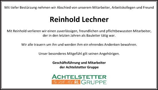 Traueranzeige von Reinhold Lechner von Neustadt/ Scheinfeld/ Uffenheim