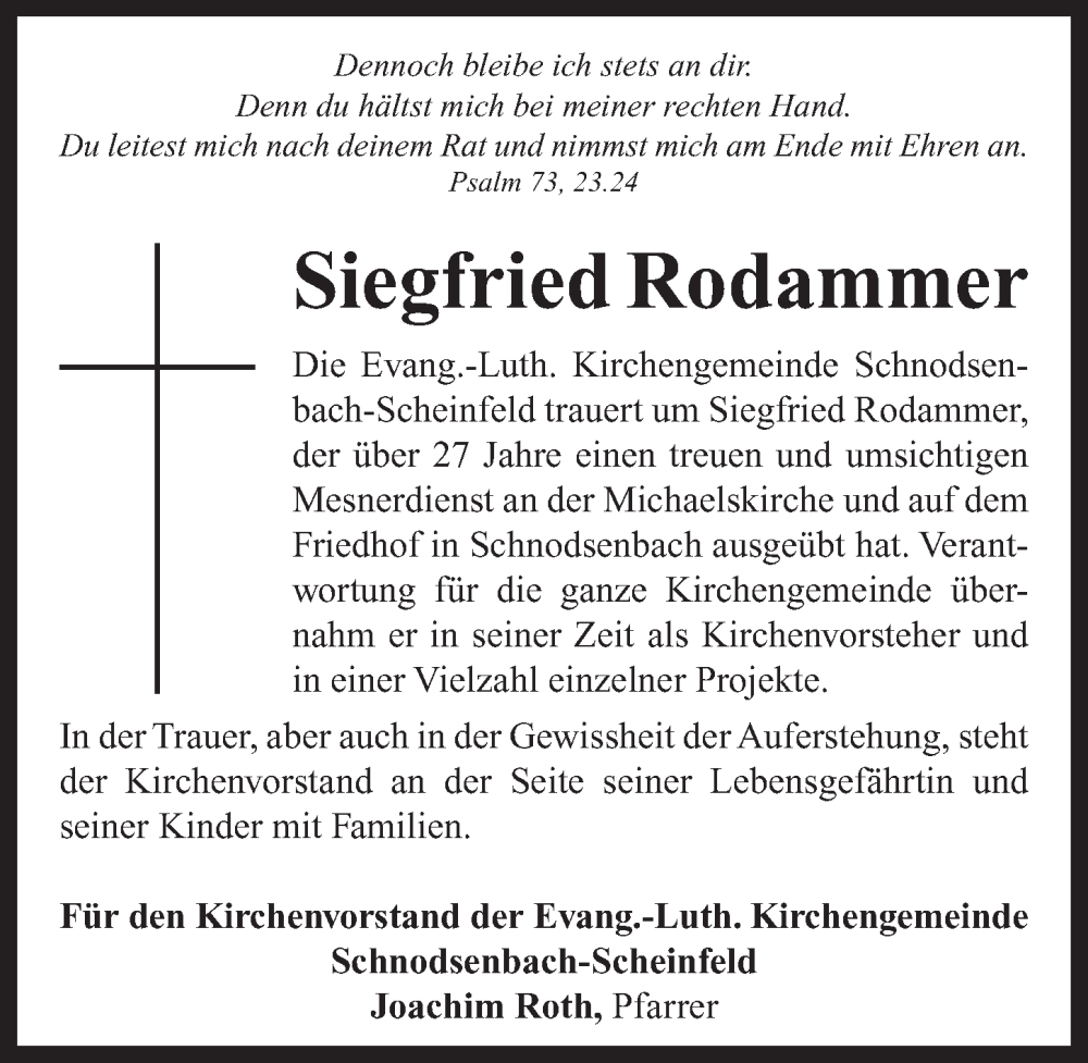  Traueranzeige für Siegfried Rodammer vom 10.08.2022 aus Neustadt/ Scheinfeld/ Uffenheim