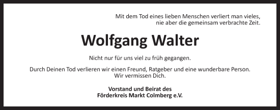 Traueranzeige von Wolfgang Walter von Ansbach