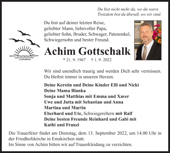 Traueranzeige von Achim Gottschalk von Neustadt/ Scheinfeld/ Uffenheim