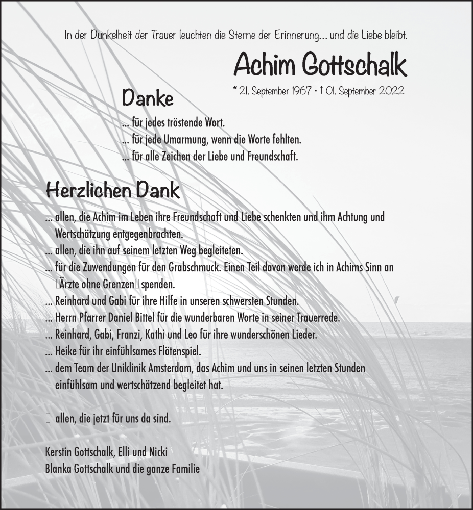  Traueranzeige für Achim Gottschalk vom 30.09.2022 aus Neustadt/ Scheinfeld/ Uffenheim