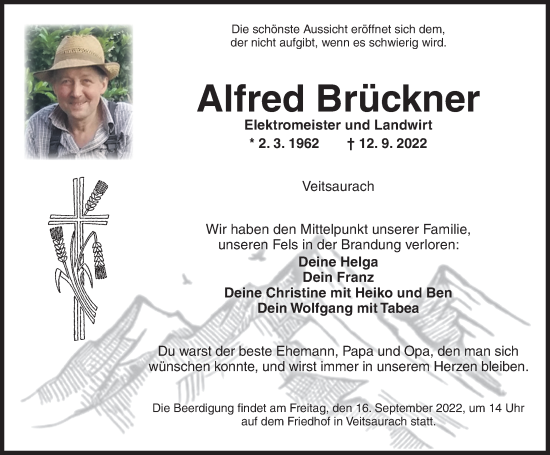 Traueranzeige von Alfred Brückner von Ansbach