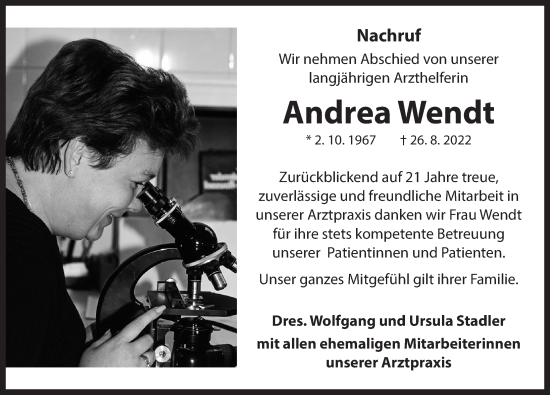 Traueranzeige von Andrea Wendt von Neustadt/ Scheinfeld/ Uffenheim