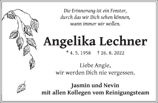 Traueranzeige von Angelika Martha  Lechner von Neustadt/ Scheinfeld/ Uffenheim