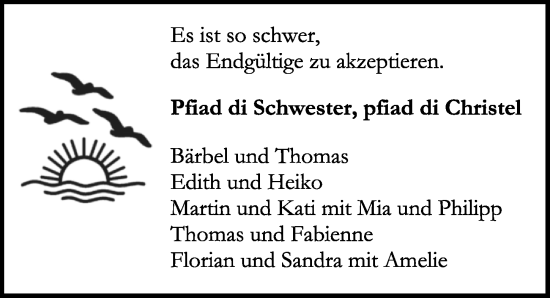 Traueranzeige von Christel  von Rothenburg