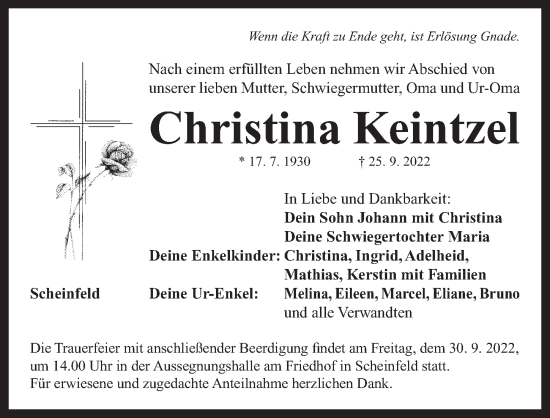 Traueranzeige von Christina Keintzel von Neustadt/ Scheinfeld/ Uffenheim