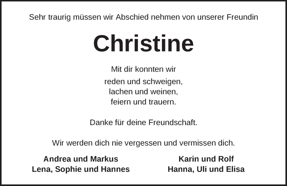  Traueranzeige für Christine Lechler vom 07.09.2022 aus Dinkelsbühl/ Feuchtwangen