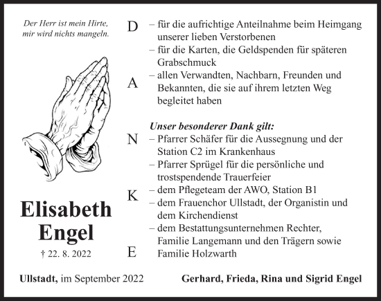 Traueranzeige von Elisabeth Engel von Neustadt/ Scheinfeld/ Uffenheim