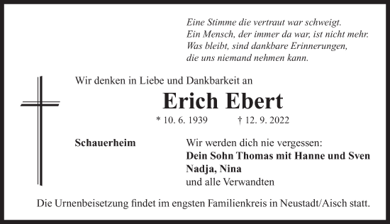 Traueranzeige von Erich Ebert von Neustadt/ Scheinfeld/ Uffenheim