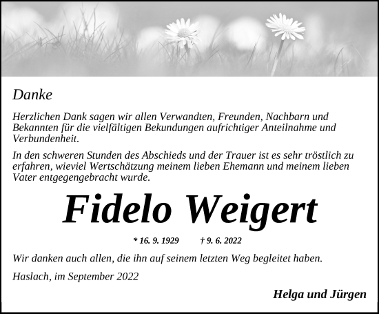 Traueranzeige von Fidelo Weigert von Dinkelsbühl/ Feuchtwangen