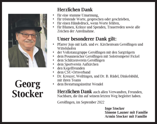 Traueranzeige von Georg Stocker von Dinkelsbühl/ Feuchtwangen