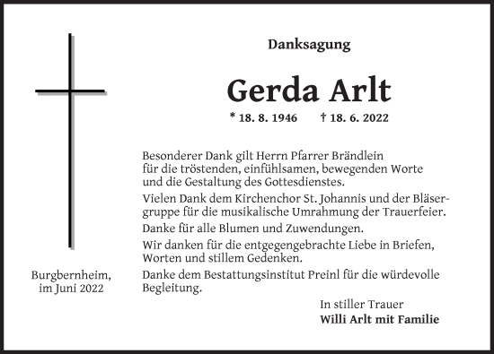 Traueranzeige von Gerda Arlt von Neustadt/ Scheinfeld/ Uffenheim