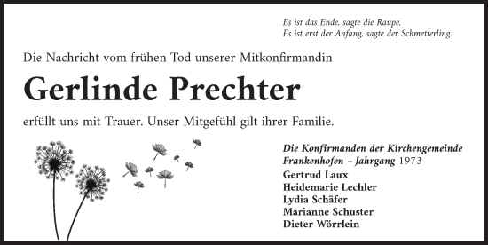 Traueranzeige von Gerlinde Prechter von Dinkelsbühl/ Feuchtwangen