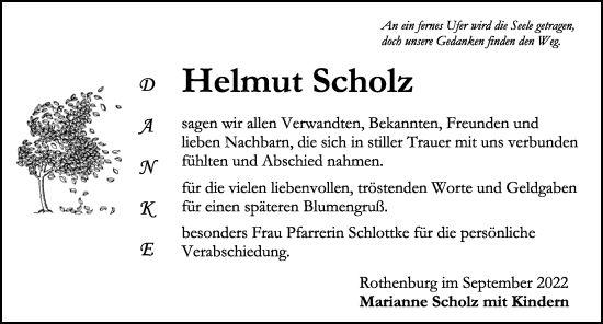 Traueranzeige von Helmut Scholz von Rothenburg