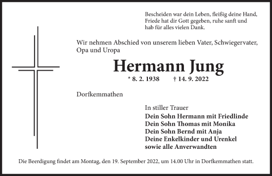 Traueranzeige von Hermann Jung von Dinkelsbühl/ Feuchtwangen