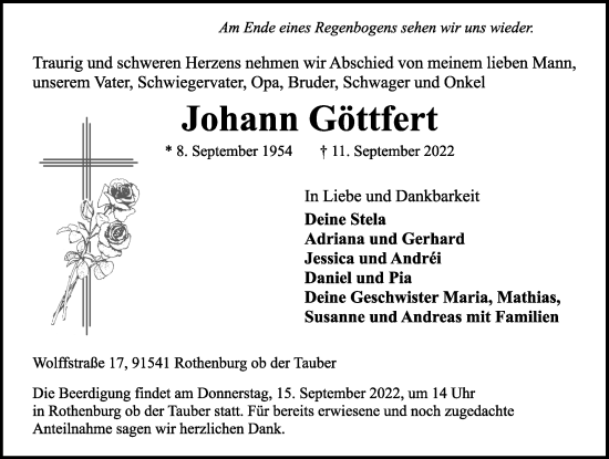 Traueranzeige von Johann Göttfert von Rothenburg