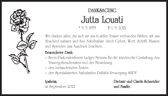 Traueranzeige von Jutta Louati von Neustadt/ Scheinfeld/ Uffenheim