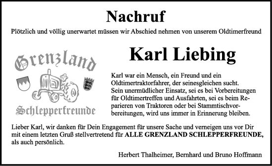 Traueranzeige von Karl Liebing von Dinkelsbühl/ Feuchtwangen