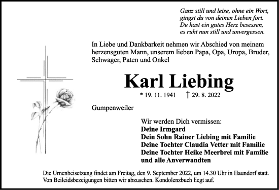 Traueranzeige von Karl Liebing von Dinkelsbühl/ Feuchtwangen