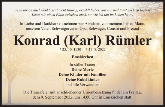 Traueranzeige von Konrad  Rümler von Neustadt/ Scheinfeld/ Uffenheim