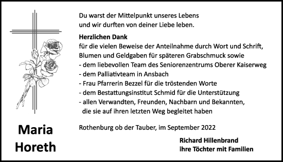 Traueranzeige von Maria Horeth von Rothenburg