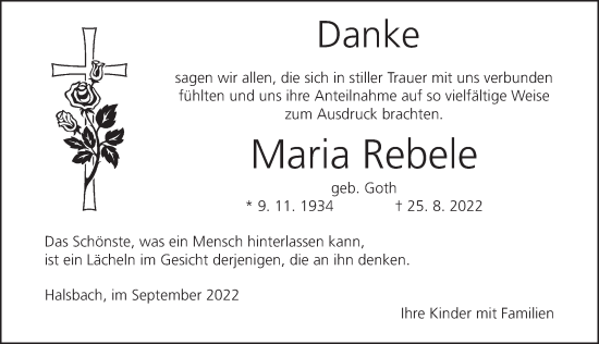 Traueranzeige von Maria Rebele von Dinkelsbühl/ Feuchtwangen