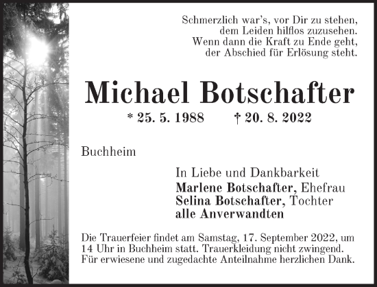 Traueranzeige von Michael Botschafter von Neustadt/ Scheinfeld/ Uffenheim