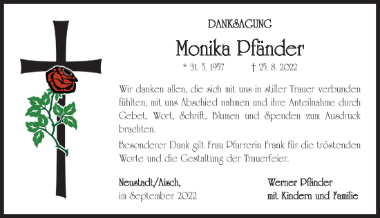 Traueranzeige von Monika Pfänder von Neustadt/ Scheinfeld/ Uffenheim