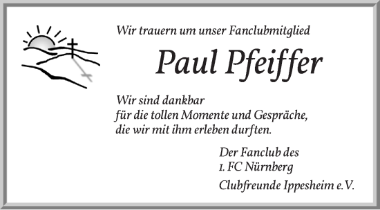 Traueranzeige von Paul Pfeiffer von Neustadt/ Scheinfeld/ Uffenheim