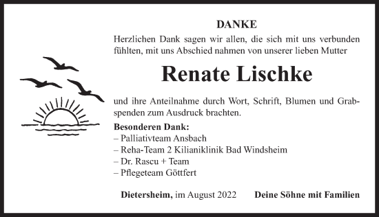 Traueranzeige von Renate Lischke von Neustadt/ Scheinfeld/ Uffenheim