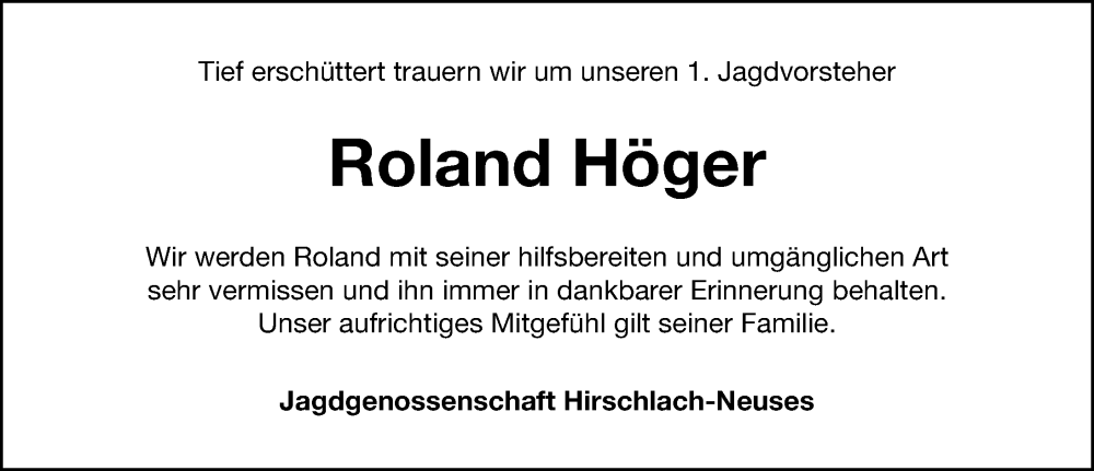  Traueranzeige für Roland Höger vom 17.09.2022 aus Ansbach