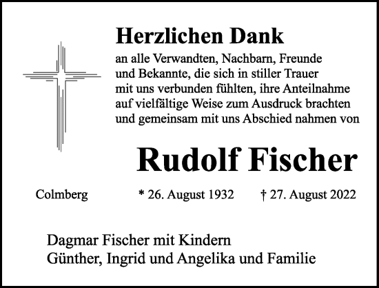 Traueranzeige von Rudolf Fischer von Ansbach