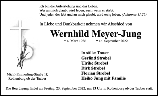 Traueranzeige von Wernhild Meyer-Jung von Rothenburg