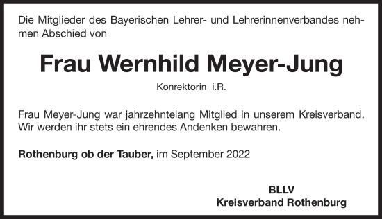 Traueranzeige von Wernhild Meyer-Jung von Rothenburg
