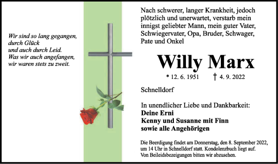 Traueranzeige von Willy Marx von Dinkelsbühl/ Feuchtwangen