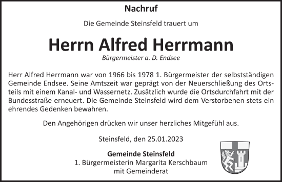 Traueranzeige von Alfred Herrmann von Rothenburg