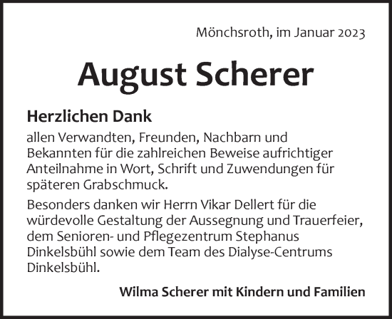 Traueranzeige von August Scherer von Dinkelsbühl/ Feuchtwangen