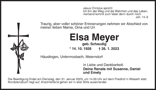 Traueranzeige von Elsa Meyer von Dinkelsbühl/ Feuchtwangen