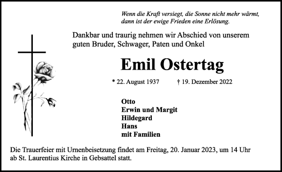 Traueranzeige von Emil Ostertag von Rothenburg