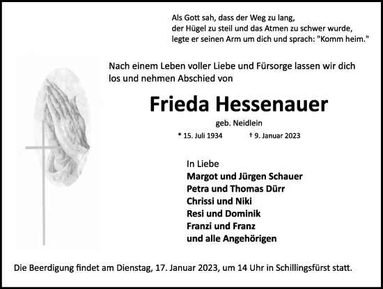 Traueranzeige von Frieda Hessenauer von Dinkelsbühl/ Feuchtwangen