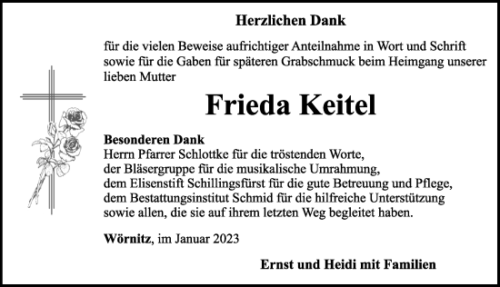 Traueranzeige von Frieda Keitel von Rothenburg